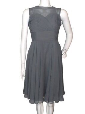 AZAZIE Dress, A8/Small, Grey, Pleated Bodice, Illusion Neck, Knee length, Flowy